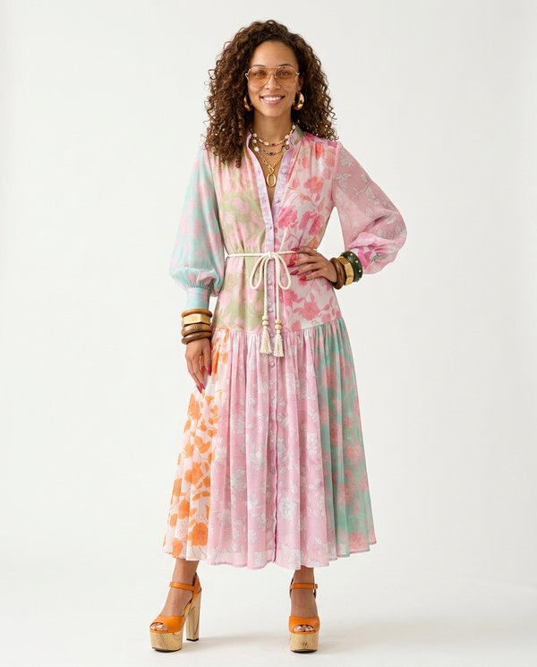 Vibrant Printed Pleated Maxi Dress