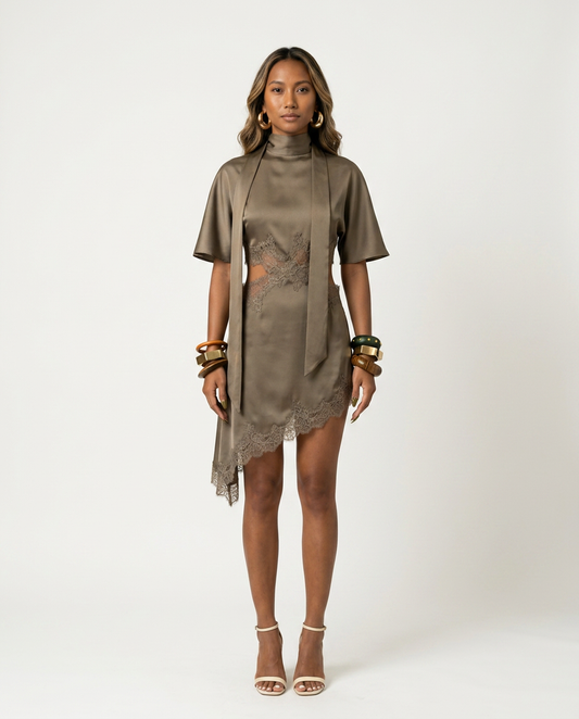 Audacious Scarf Collar Mini Dress