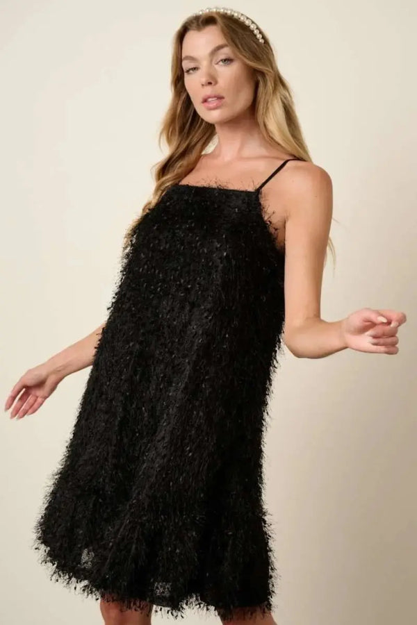 Trendsi Feather Ruffle Mini Dress Women's Party Club Cami Dress - Stylish, USA Ship
