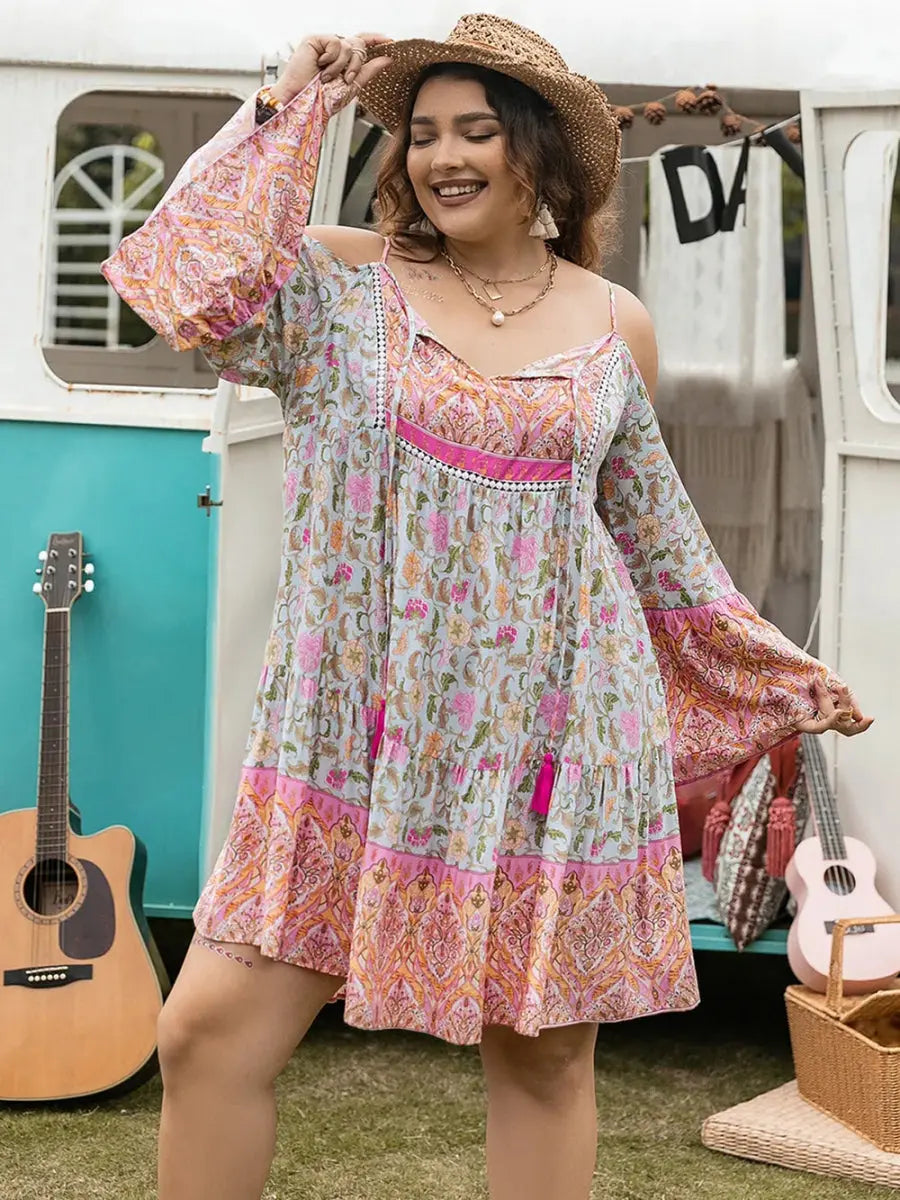 Trendsi Printed Mini Dress Women's Plus Size Date Night Long Sleeve Chic