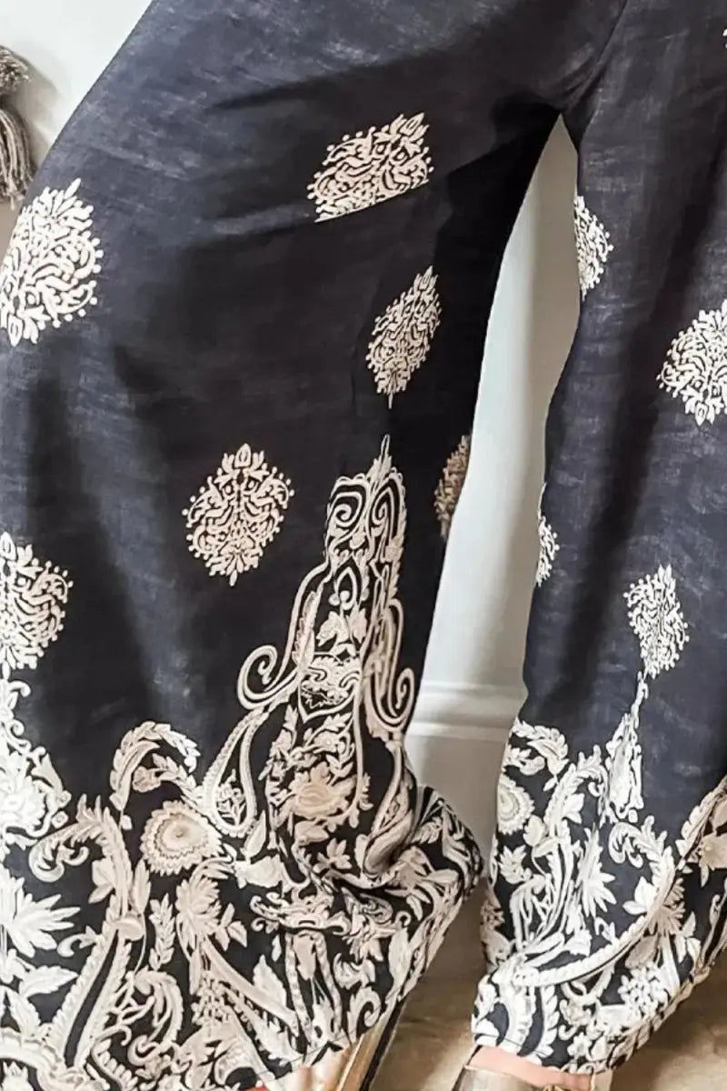Trendsi Printed Wide Leg Pants Women's Casual Comfy Chic Bottoms