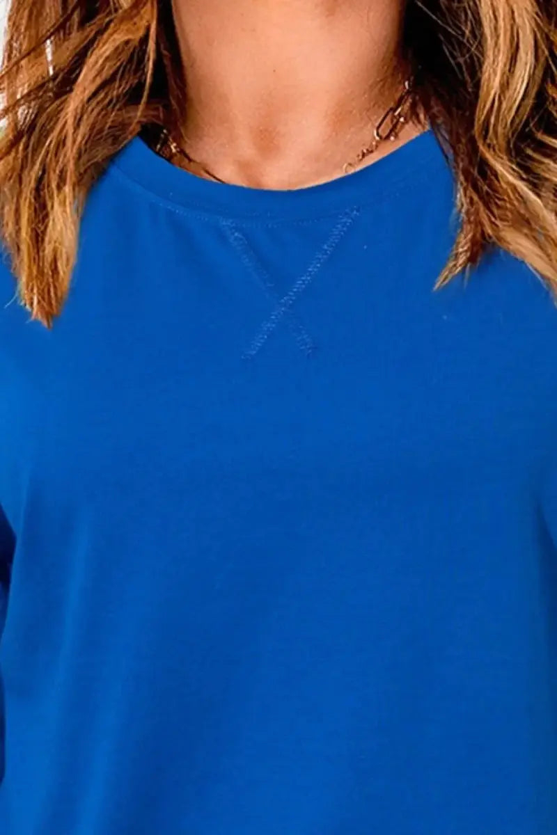 Trendsi Slit Round Neck Tee Women's Casual Top Half Sleeve Soft Fabric