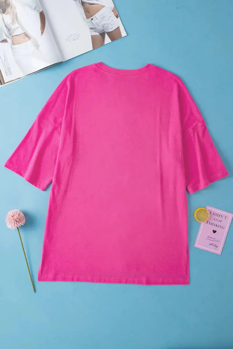 Trendsi Slit Round Neck Tee Women's Casual Top Half Sleeve Soft Fabric