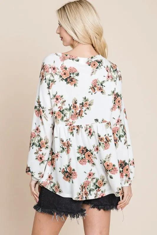 Trendsi Floral Babydoll Blouse Women's Cute Boat Neck Top USA Shipped