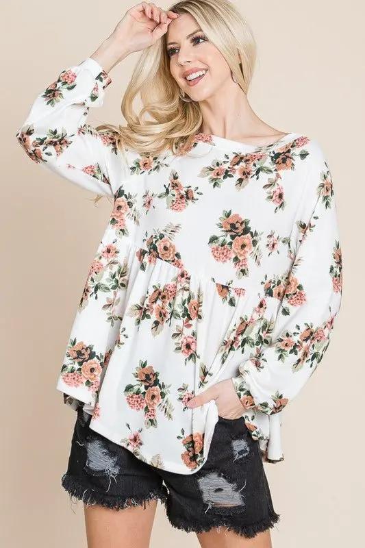 Trendsi Floral Babydoll Blouse Women's Cute Boat Neck Top USA Shipped