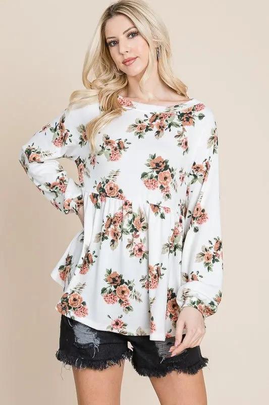 Trendsi Floral Babydoll Blouse Women's Cute Boat Neck Top USA Shipped