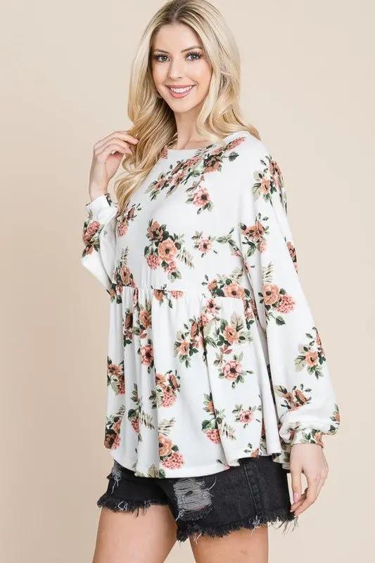 Trendsi Floral Babydoll Blouse Women's Cute Boat Neck Top USA Shipped