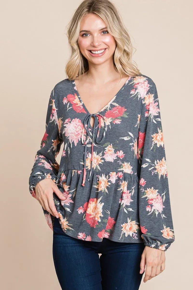 Trendsi Floral Babydoll Women's Long Sleeve Blouse USA Shipped Shirt