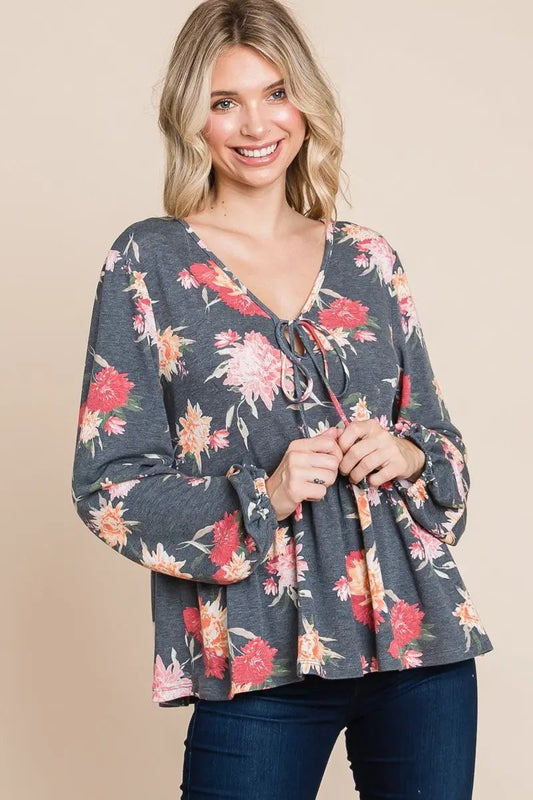 Trendsi Floral Babydoll Women's Long Sleeve Blouse USA Shipped Shirt