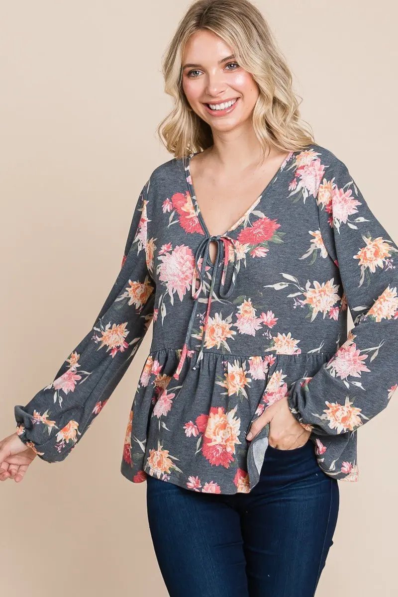 Trendsi Floral Babydoll Women's Long Sleeve Blouse USA Shipped Shirt