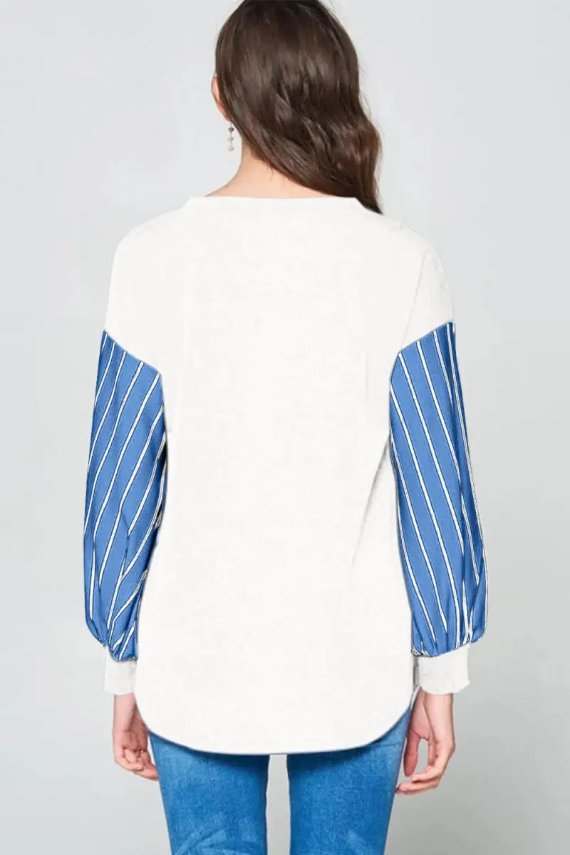 Women's Long Sleeve Top - Striped French Terry - Casual Soft & Comfy