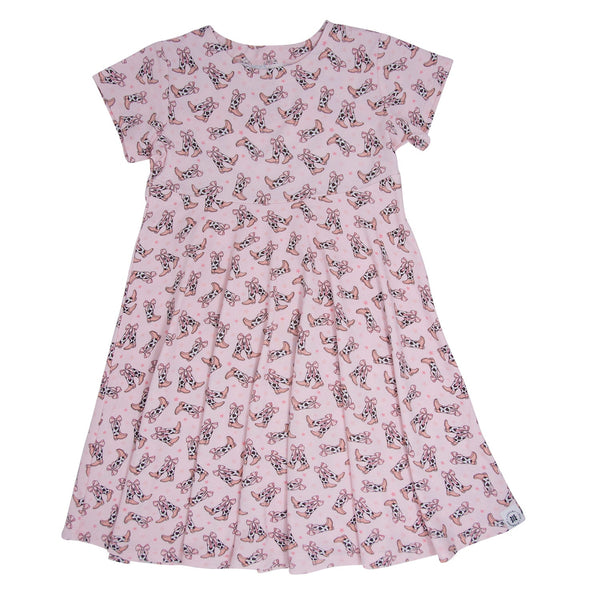 Cowhide Boots Bows Cap Sleeve Swirly Girl Dress