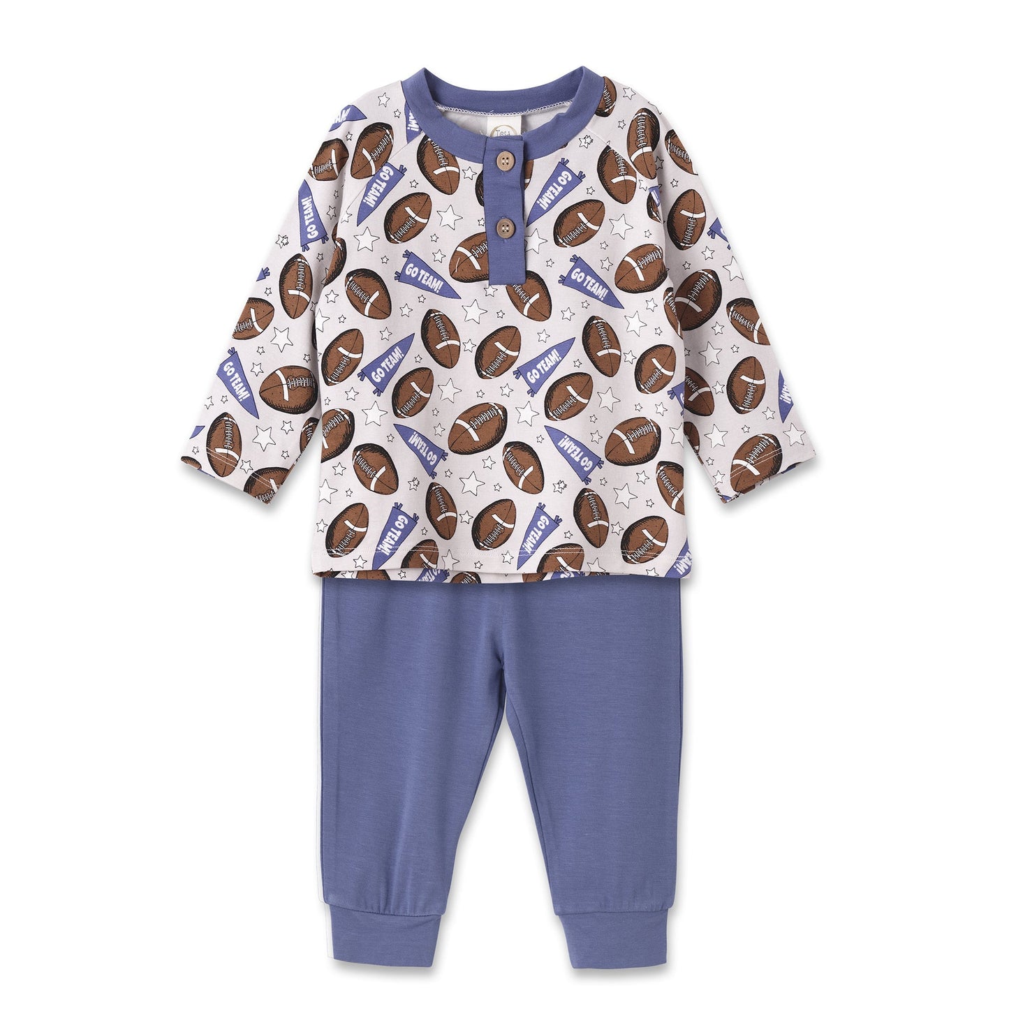 Baby Boy Football Outfit – Bamboo Henley Shirt & Pants Set