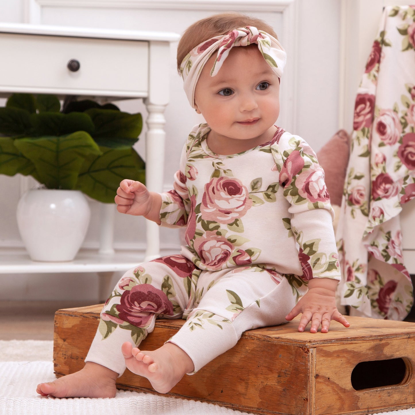 Cabbage Rose Cotton Romper