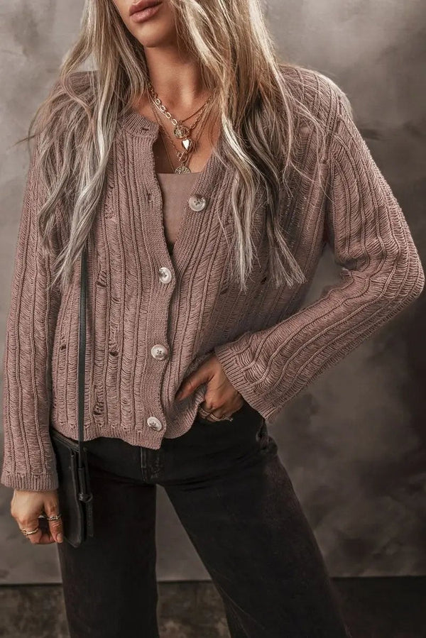 Love Salve Knit Cardigan Women's Daily Wear Top Goat Cutout Detail Winter Style