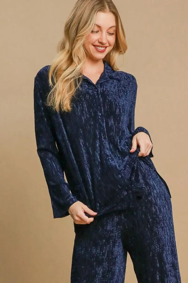 Trendsi Textured Shirt Women's Casual Wear Button-Up Top Side Slit Detail