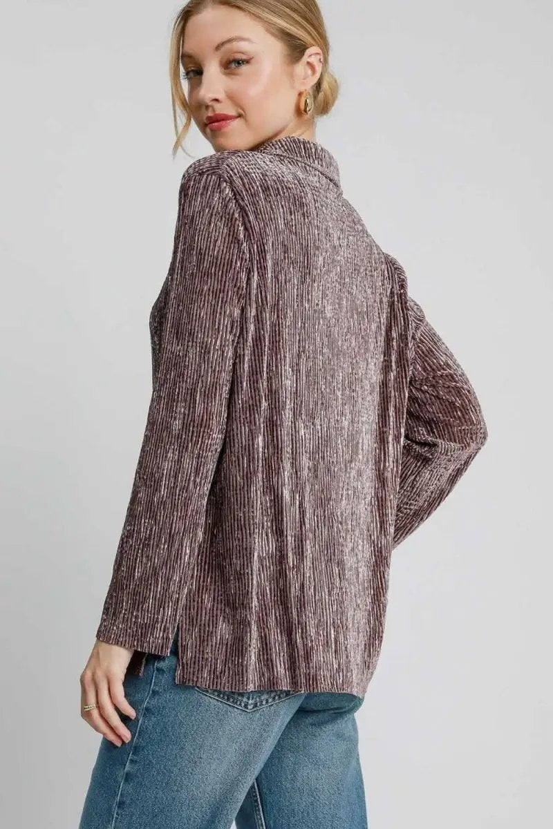 Trendsi Textured Button-Up Women's Casual Shirt USA Made, Side Slit