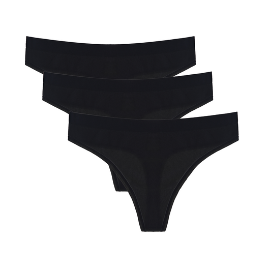 Women's Bamboo/Cotton Thong Style Underwear Black Color - 3-pack
