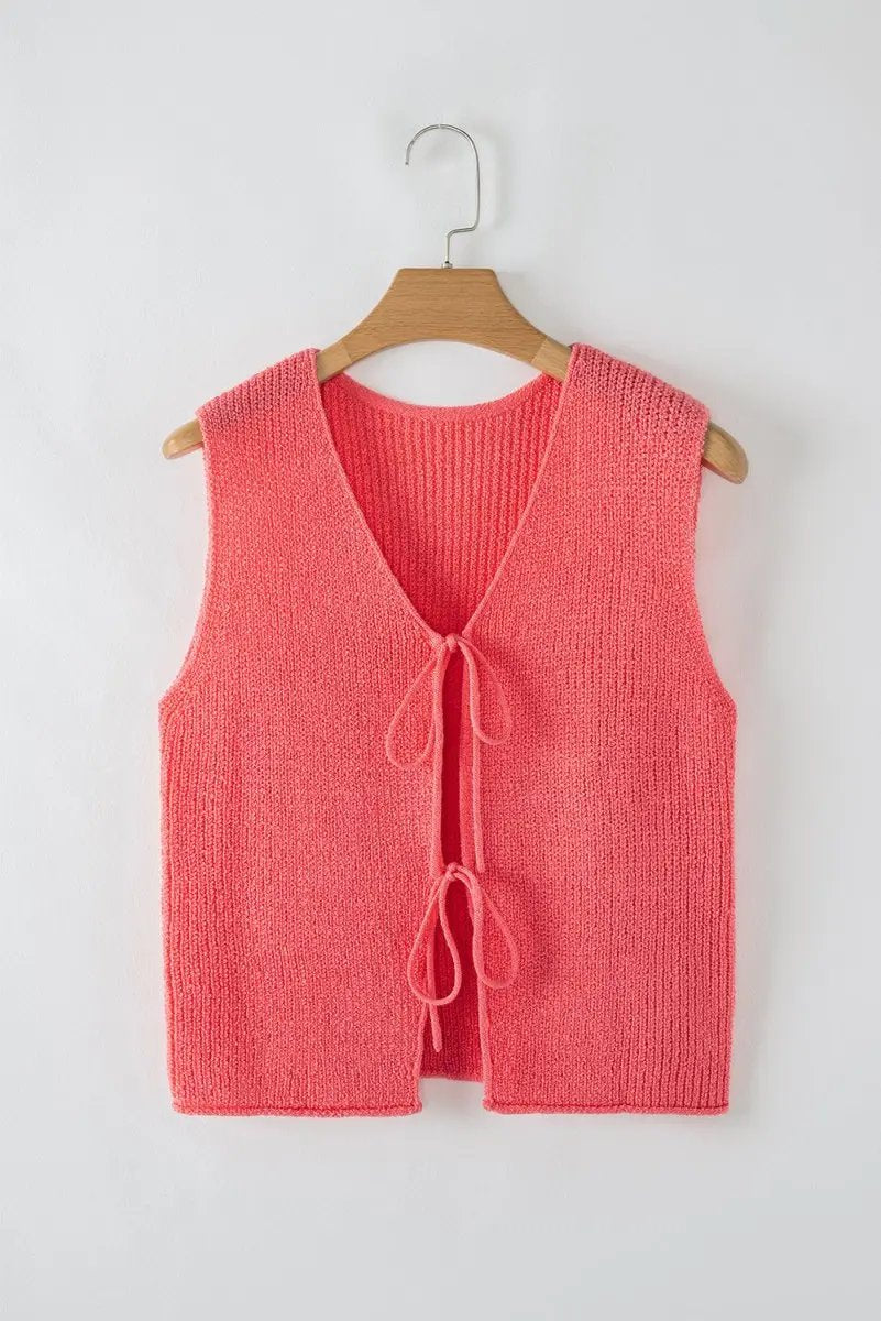 Sweater Vest - Lace-Up Knit - Casual Sleeveless Top