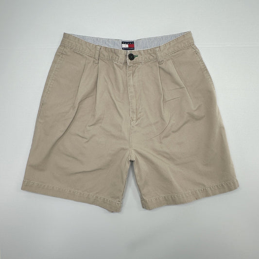 Tommy Hilfiger Vintage Y2K Cotton Pleated Khaki Shorts - 34x7