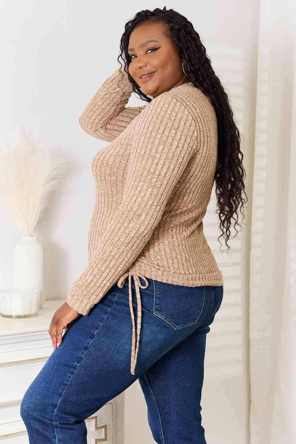 Ribbed Top - Drawstring Detail - Casual Fashion