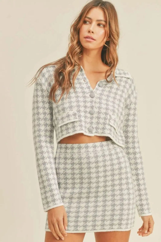 Women's Knit Set - Houndstooth Pattern - Casual Matching Outfit