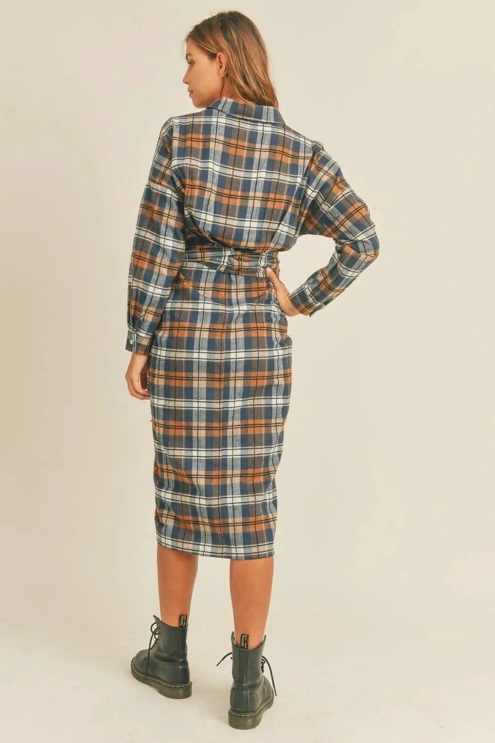 Trendsi Plaid Flannel Dress Women's Tie-Front Shirt Dress Casual, Ship from USA
