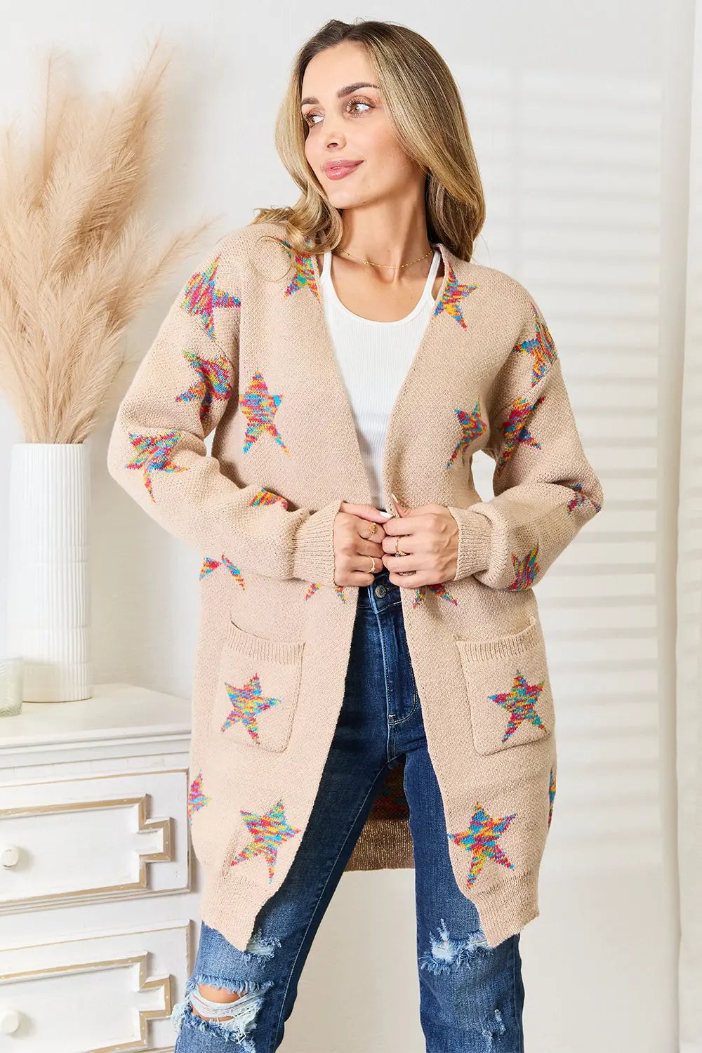 Trendsi Star pattern longline cardigan