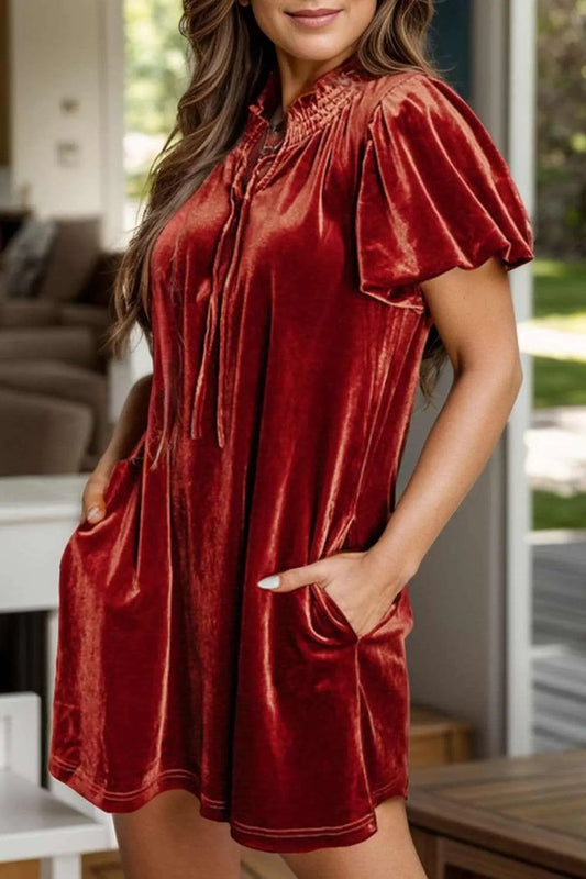 Mini Dress - Tie Neck - Chic Style