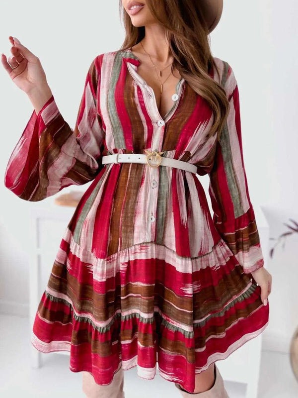 Trendsi Casual Dresses - Chic striped mini dress, long sleeves - Premium Quality