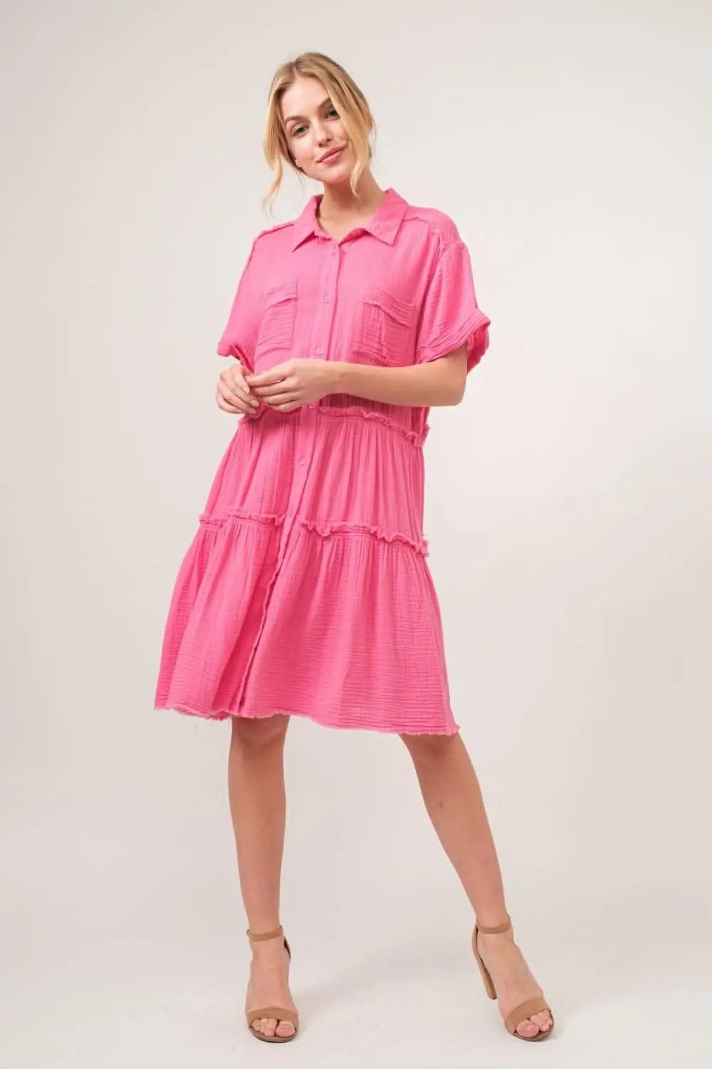 Trendsi Tiered Shirt Dress Women's Casual Day Dress Flowy & Comfy