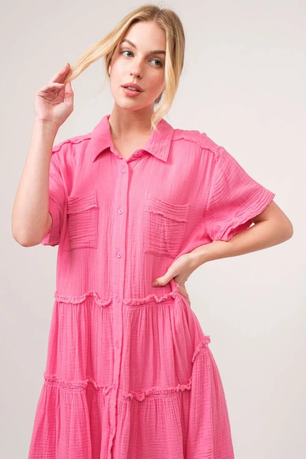 Trendsi Tiered Shirt Dress Women's Casual Day Dress Flowy & Comfy
