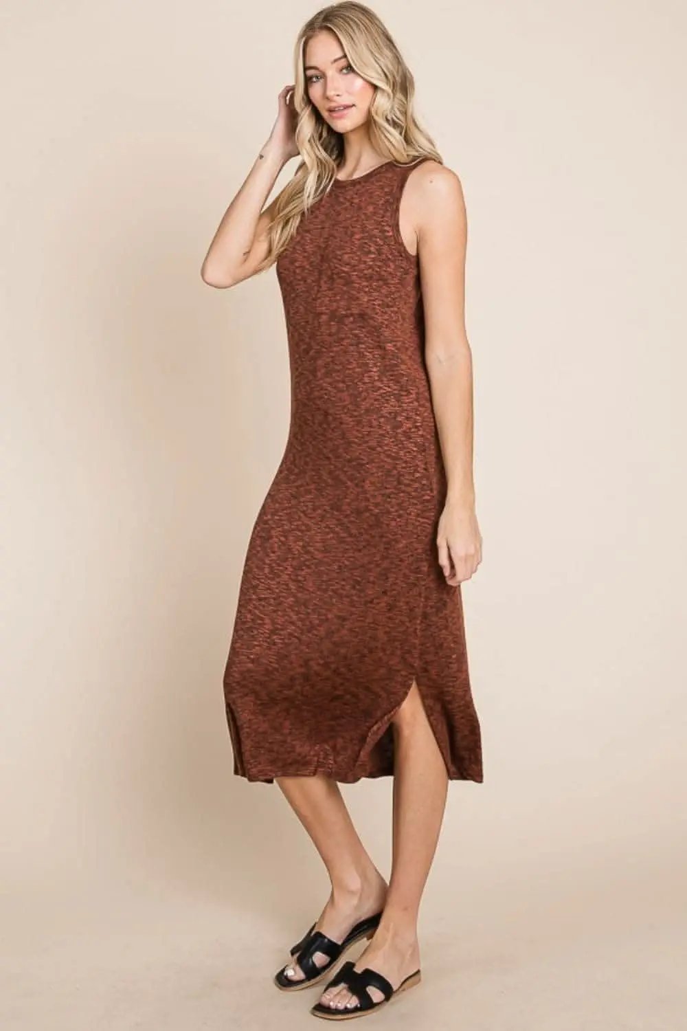 Trendsi Chic Sleeveless Midi Dress With Slit for Effortles