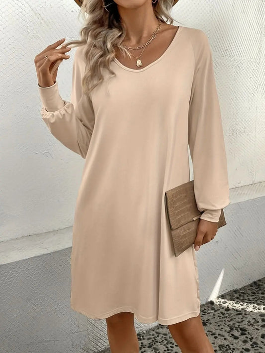 V-Neck Dress - Comfortable Wardrobe Essential - Casual Chic