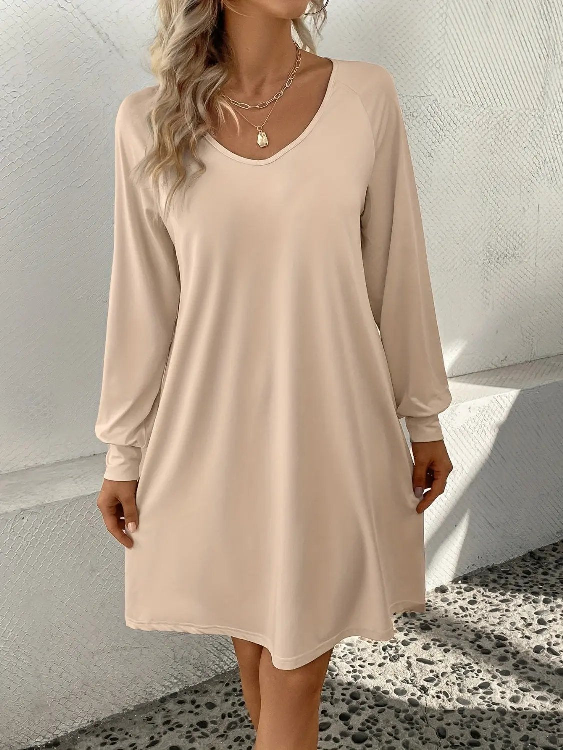 V-Neck Dress - Comfortable Wardrobe Essential - Casual Chic