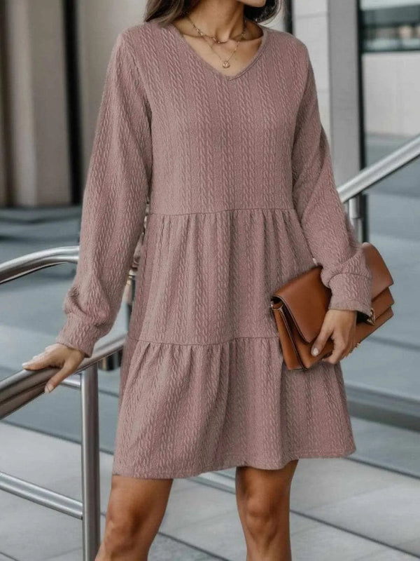 Trendsi Casual Dresses - Chic v-neck long sleeve dress - Premium Quality