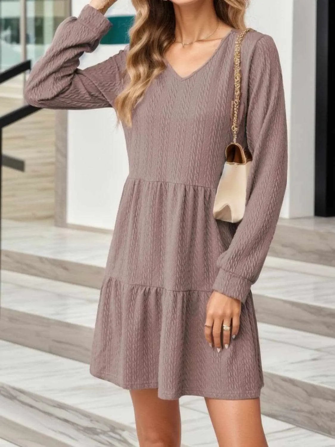 Trendsi Casual Dresses - Chic v-neck long sleeve dress - Premium Quality