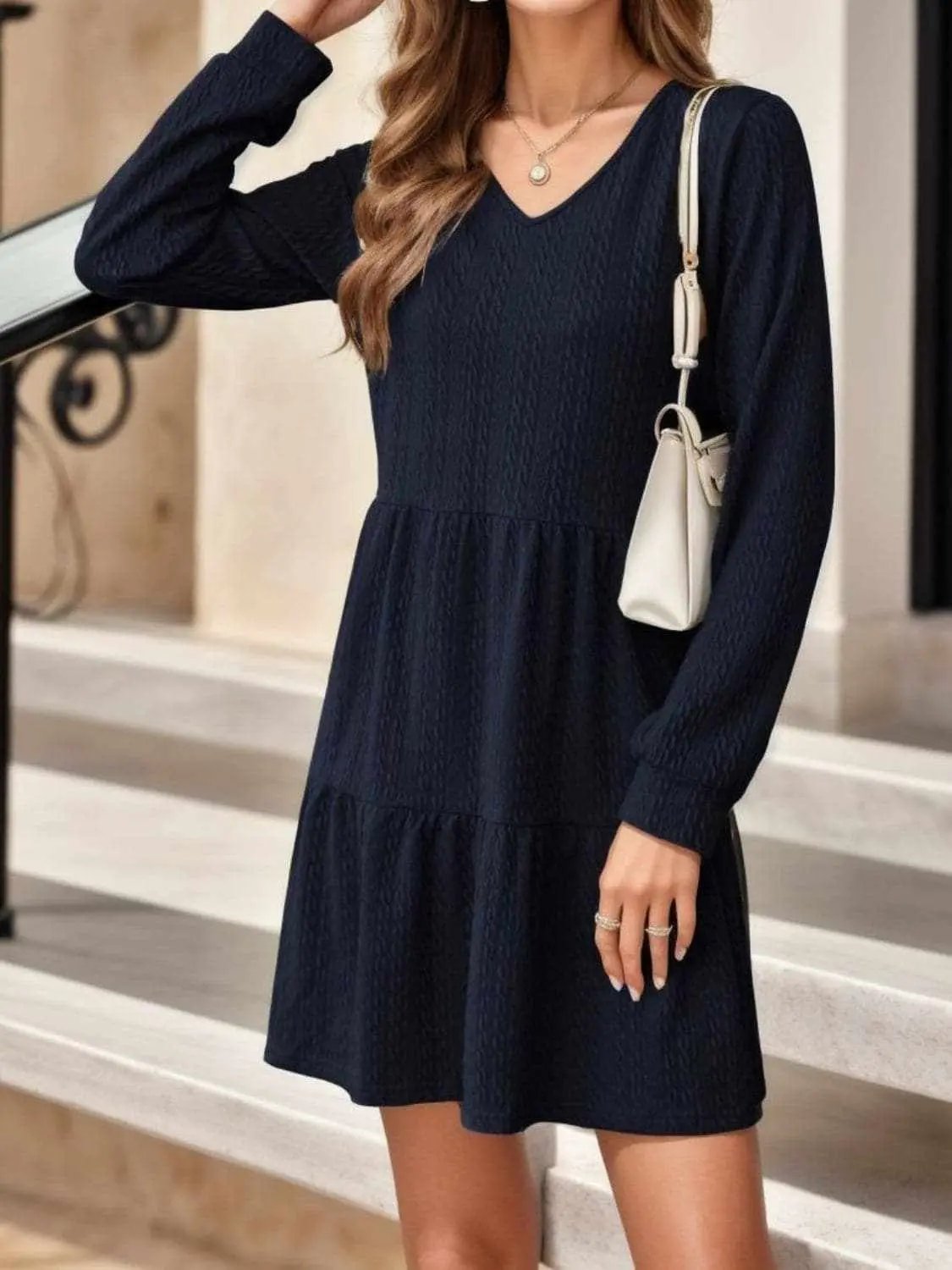 Trendsi Casual Dresses - Chic v-neck long sleeve dress - Premium Quality