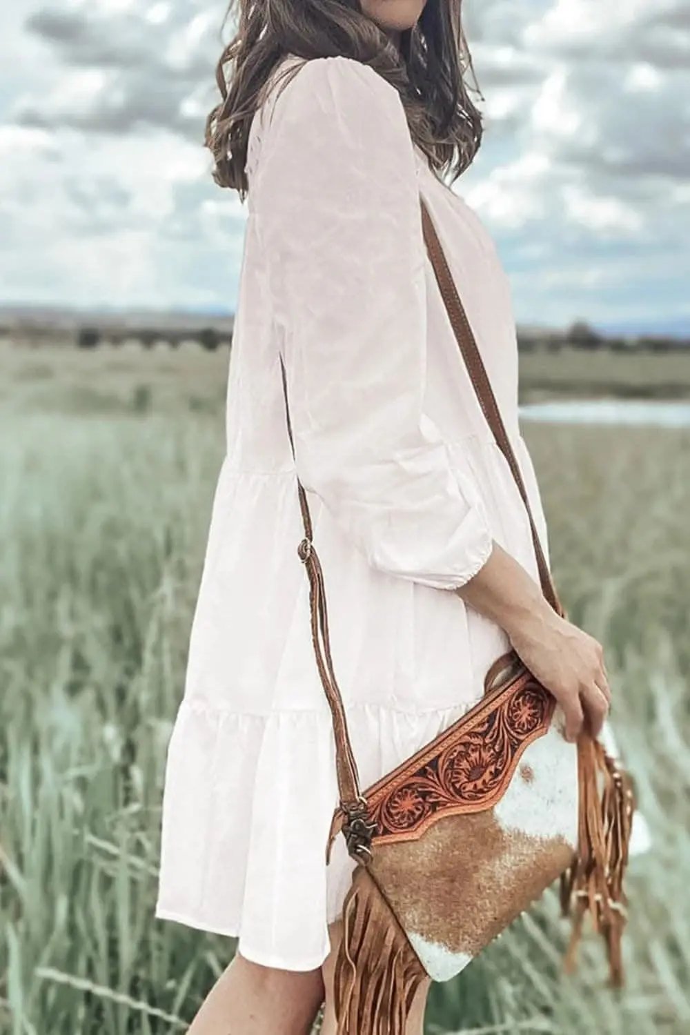 Trendsi Casual Dresses - Elegant Lace Tiered Dress With Sleeves For All Occasions - Premium Quality