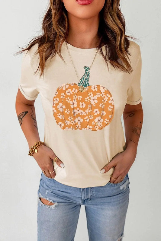 Trendsi Pumpkin Print Tee Women's Fall Fashion Graphic Top - Soft & Comfy