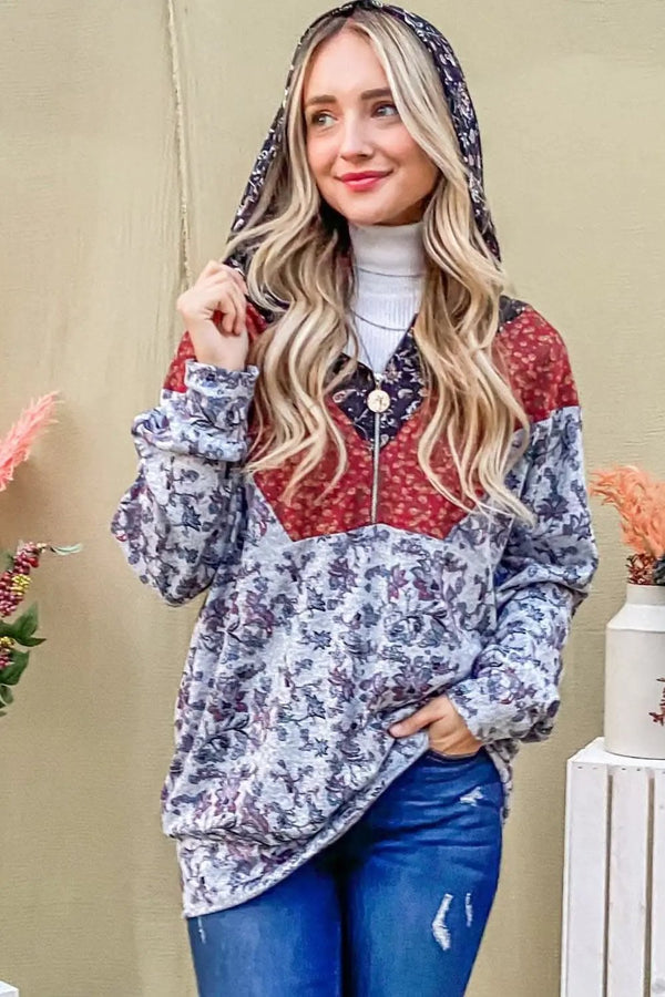 Trendsi Half Zip Hoodie Women's Casual Printed Sweatshirt Soft, Stylish