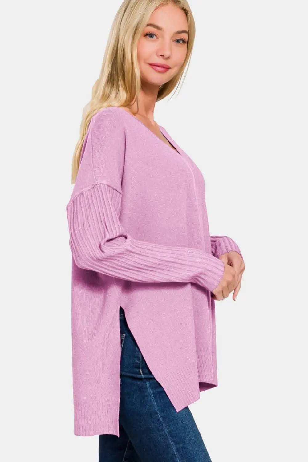Trendsi Chic V-neck high-low sweater - Premium Quality