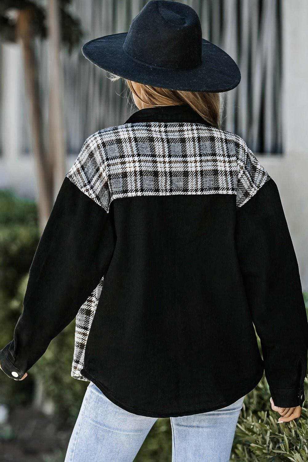 Denim Jacket - Plaid Pocket - Stylish