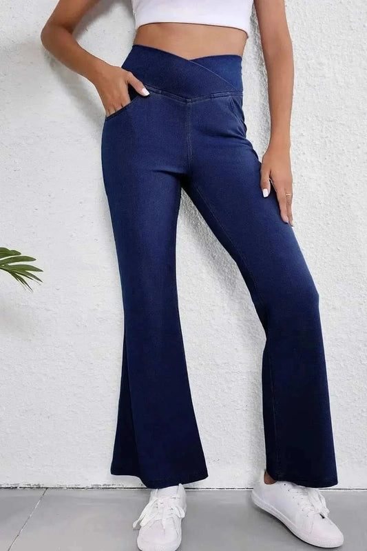 Asymmetric Waist Flare Jeans - LoveSalve by Trendsi