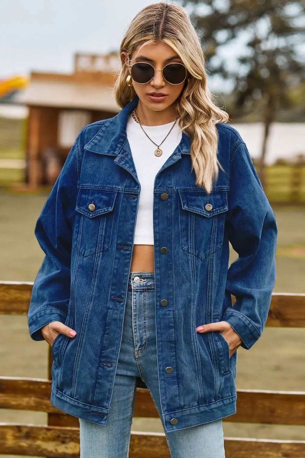 Trendsi Jeans & Denim Chic denim jacket with pockets