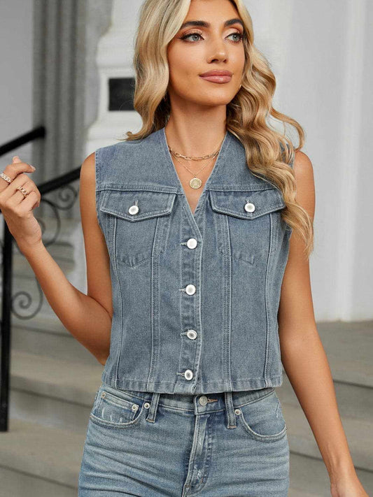 Trendsi V-neck denim vest with buttons