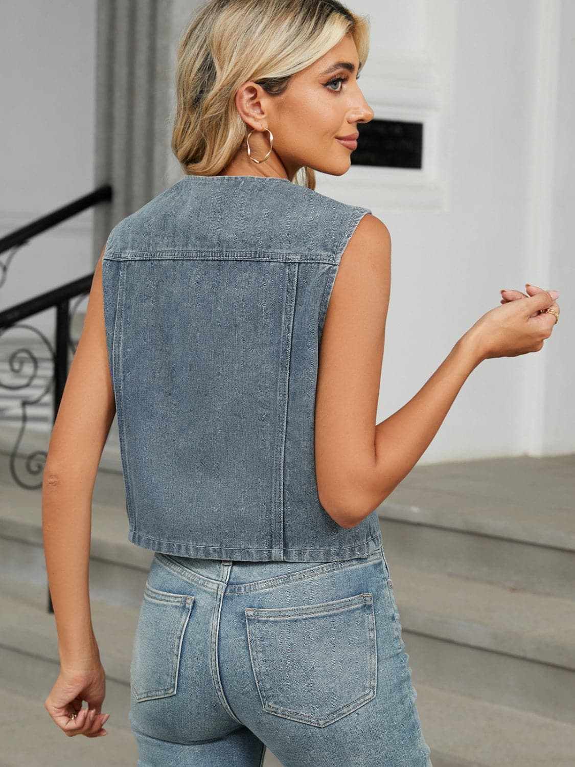 Trendsi V-neck denim vest with buttons