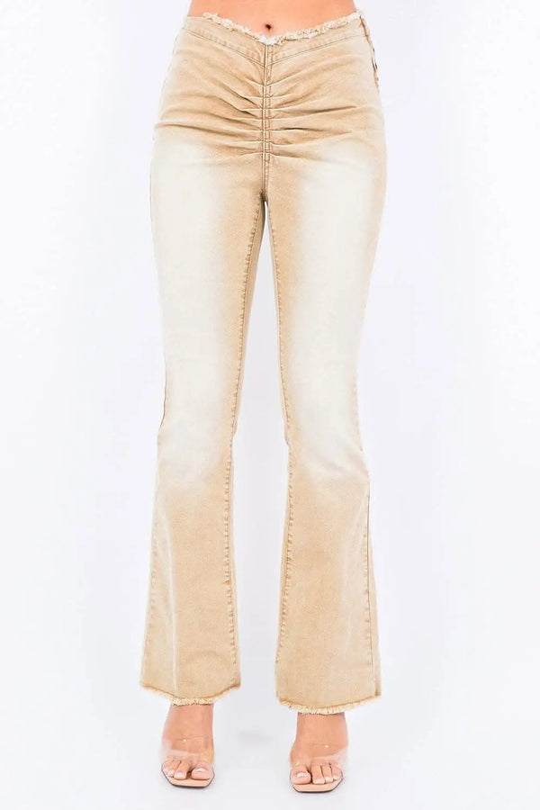 Trendsi V-cut ruched mid flare pants