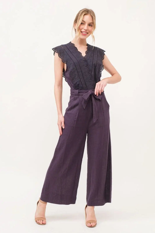 Trendsi Elegant lace surplice jumpsuit
