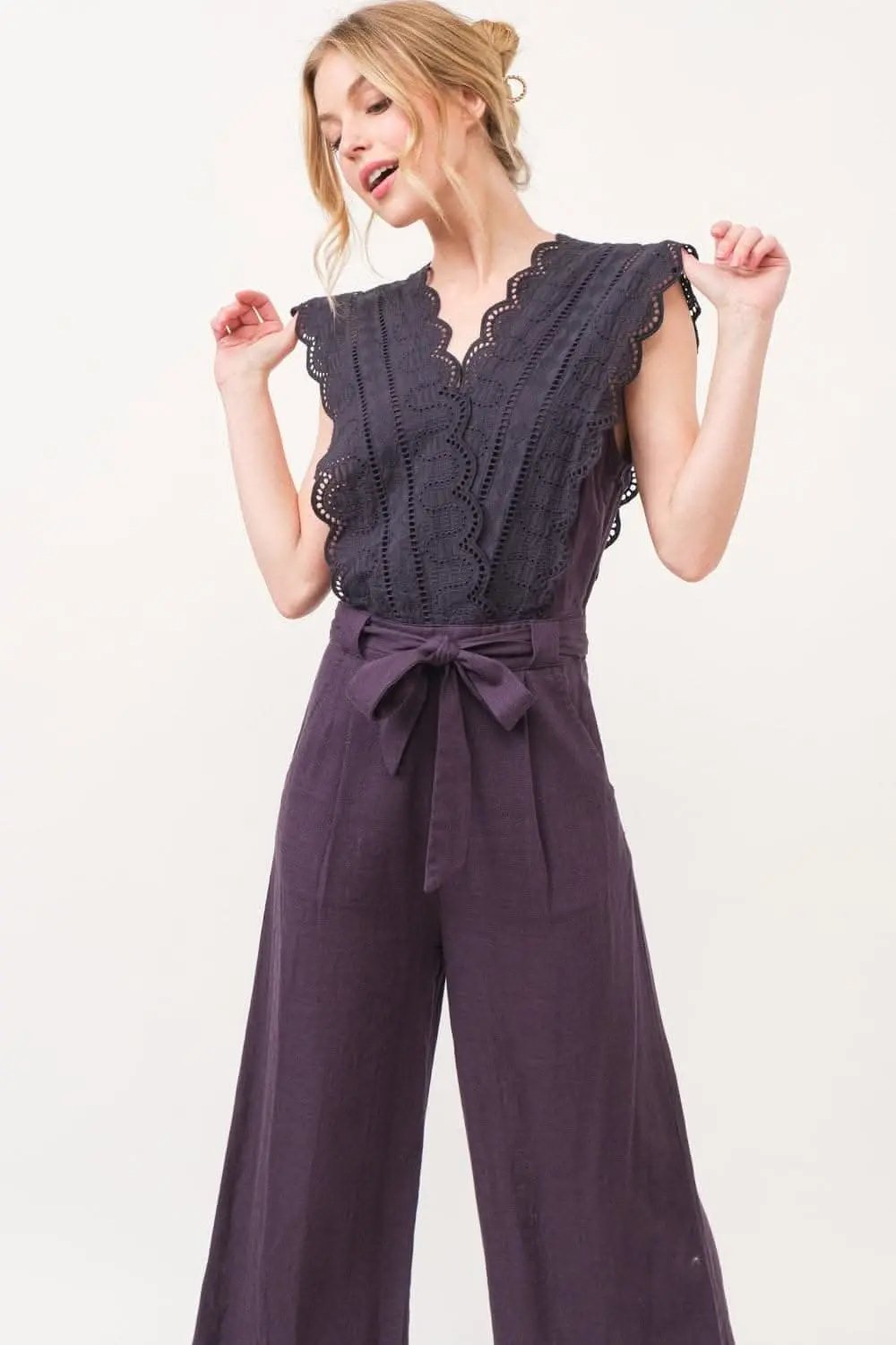 Trendsi Elegant lace surplice jumpsuit